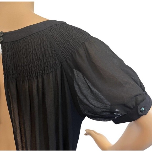 Anthro See U Soon Black Dress Keyhole Neckline Short Puffy Sleeves NWT Size S - Picture 8 of 12